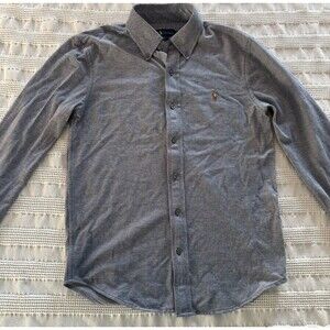 Ralph Lauren Knit Oxford Shirt Gray Button Down Long Sleeve Polo Logo Men's S